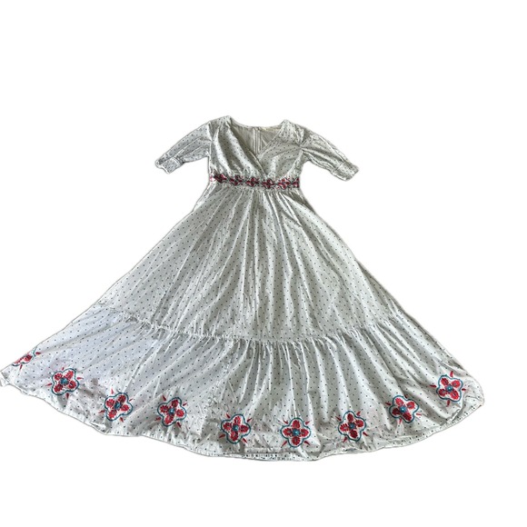 Wayward Fancies Embroidered Maxi Dress Polka Dot Long Sleeve White S/4 - Picture 2 of 10